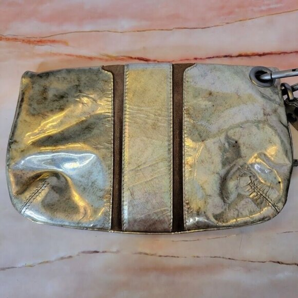 Jimmy Choo Clutch Wristlet Bag Foldover Metallic 11 X 6 Distressed Logo … - Picture 4 of 15